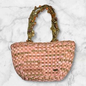 Cappelli Straworld woven straw tote bag with beaded handles Pink medium Y2K
